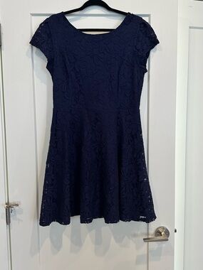 Suzy Shier Navy Lace Fit-and-Flare Dress